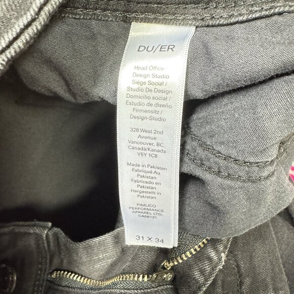 DUER Jeans‎ Men's 31x34 L2X Slim Fit Black Stretch Coolmax Quick Dry Denim DU/ER - Picture 5 of 9